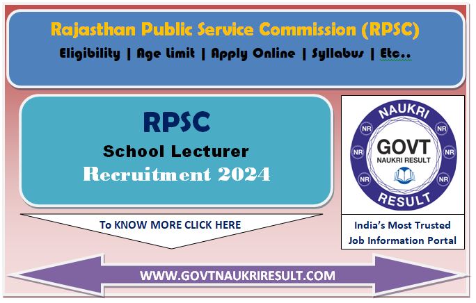  RPSC School Lecturer PGT Teacher Online Form 2024  