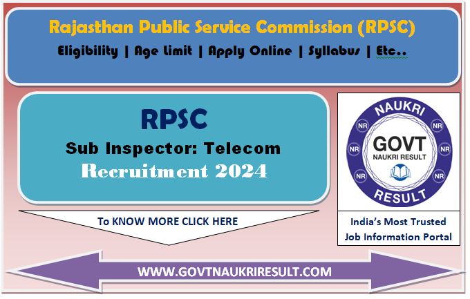  RPSC Sub Inspector Telecom Online Form 2024 