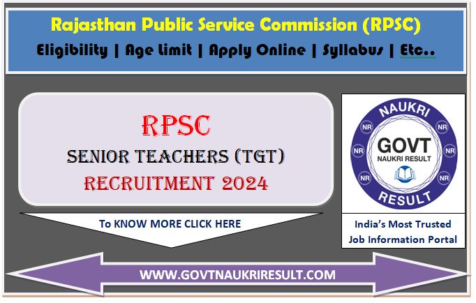  RPSC Senior Teacher TGT Online Form 2024  