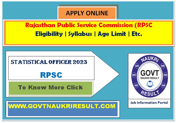  RPSC Statistical Officer Online Form 2023  