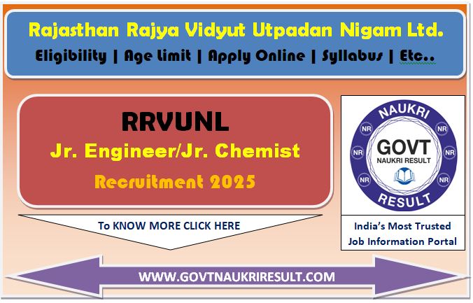  RRVUNL Junior Engineer, Jr Chemist Online Form 2025 