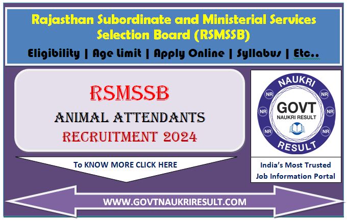  RSMSSB Animal Attendant Online Form 2024  