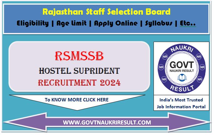  RSMSSB Hostel Superintendent & Women Supervisor Result 2024 