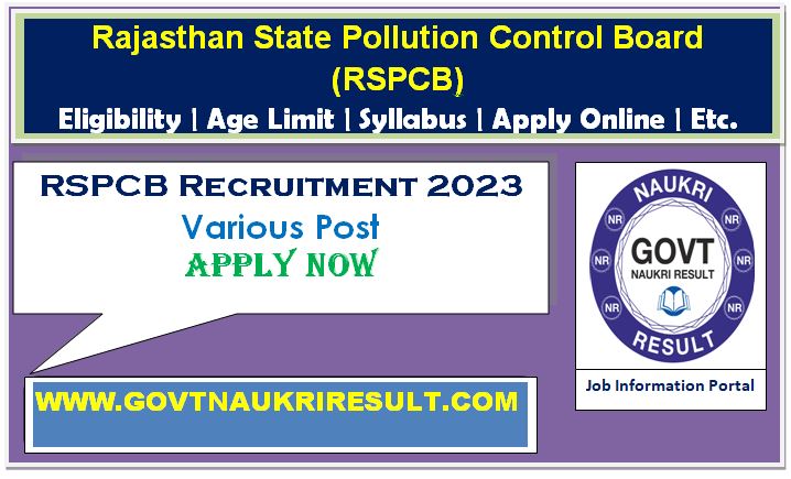  Rajasthan RSPCB Various Post Online Form 2023  