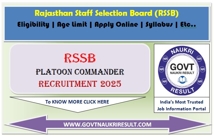  Rajasthan RSSB Platoon Commander Online Form 2025 