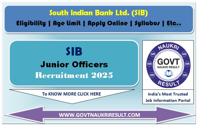  South Indian Bank SIB Junior Officer Online Form 2025 