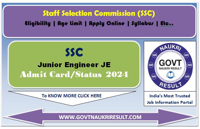  SSC Junior Engineer JE Paper I Admit Card 2024  