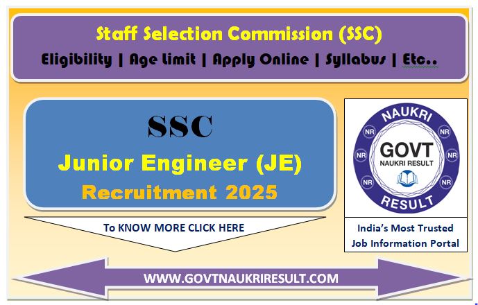  SSC Junior Engineer JE Online Form 2025 for 1340 Post 