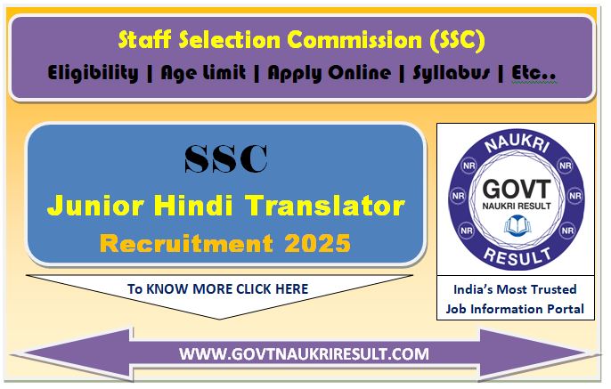  SSC Combined Hindi Translators JHT Online Form 2025 