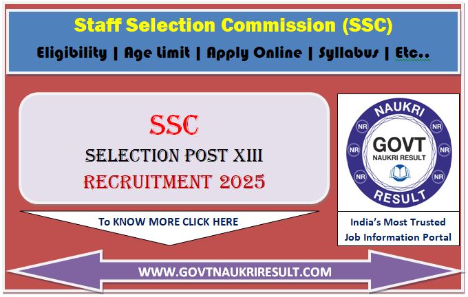 SSC Selection Posts 13th Online Form 2025 