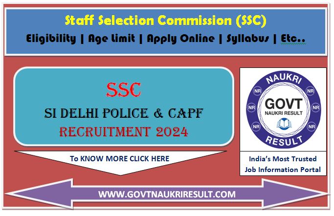  SSC Sub Inspector CPO SI Online Form 2024  