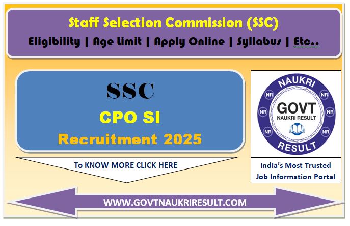  SSC Sub Inspector CPO SI Online Form 2025 