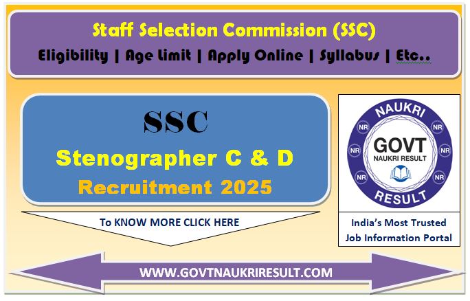  SSC Stenographer Grade C and D Online Form 2025 