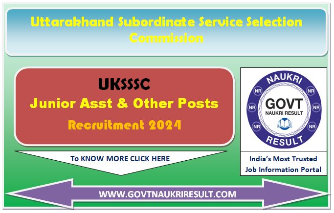  UKSSSC Junior Assistant, Other Post Online Form 2024  