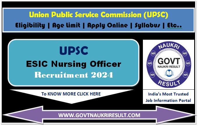  UPSC ESIC Nursing Officer Online Form 2024  