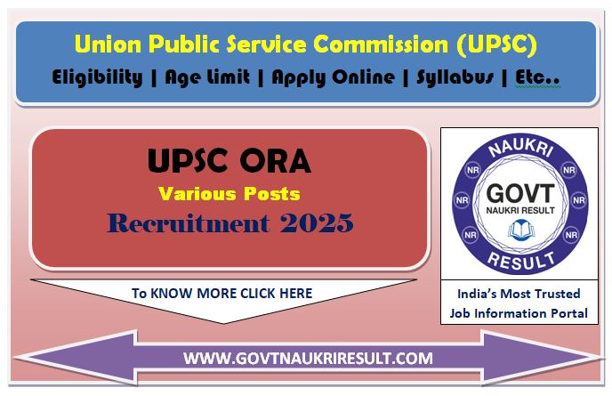  UPSC ORA Operation Officer and Other Various Post Online Form 2025 