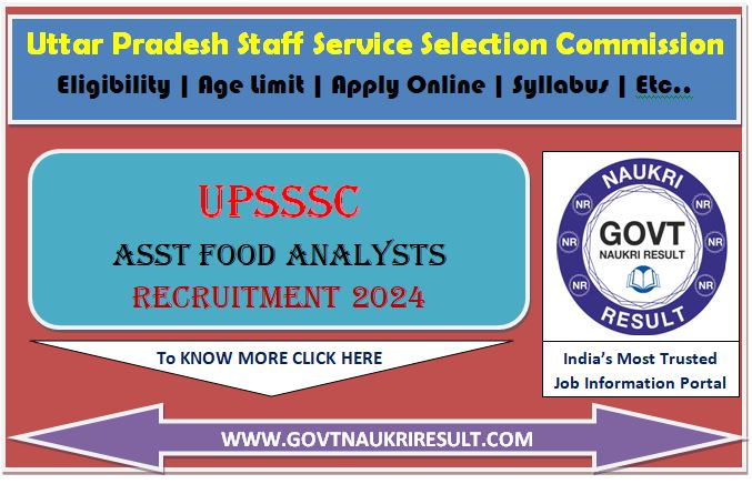  UPSSSC Junior Analyst Food Online Form 2024  