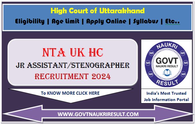  NTA Uttarakhand High Court Junior Assistant / Stenographer Online Form 2024  