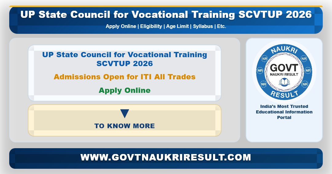 UP State Council for Vocational Training SCVTUP 2026 Admissions Apply Online for All Courses