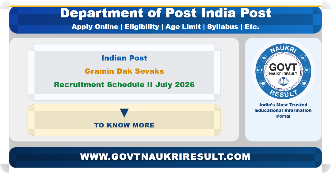 India Post Gramin Dak Sevaks GDS Recruitment Schedule II July 2026 Apply Online Form for 23757 Post