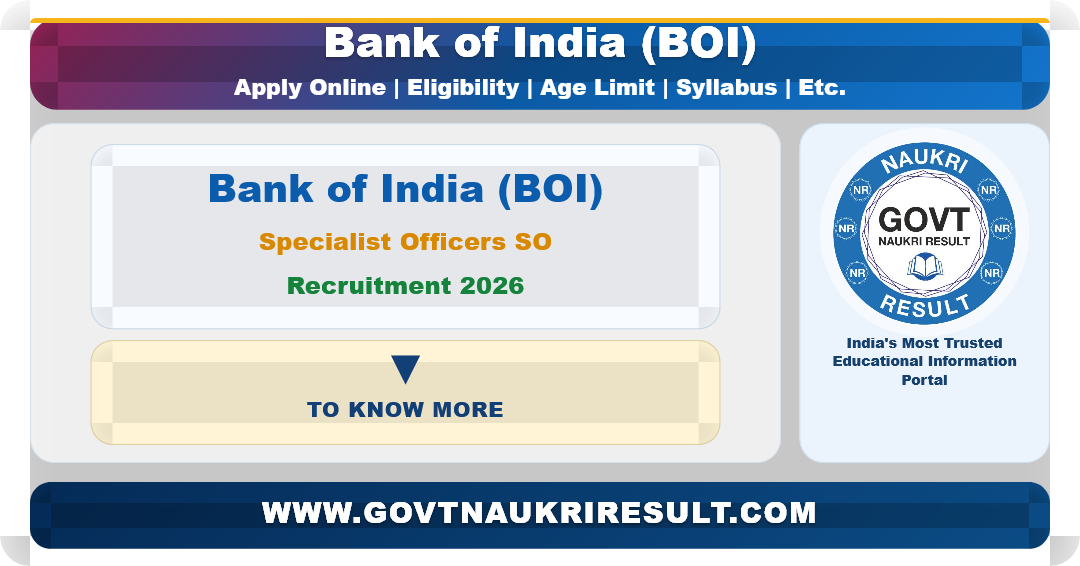 Bank of India BOI Specialist Officers SO Recruitment 2026 Apply Online for 205 Post