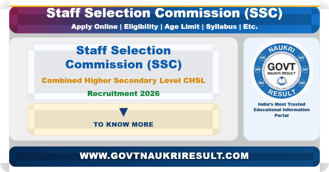SSC Combined Higher Secondary (10+2) Examination 2026 : Apply Online for 2536 Post