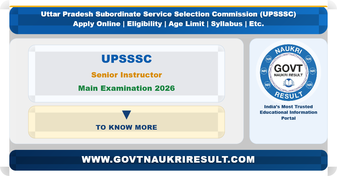 UPSSSC State Rural Development Institute Senior Instructor Cadre Main Examination 2026 Apply Online for 132 Post
