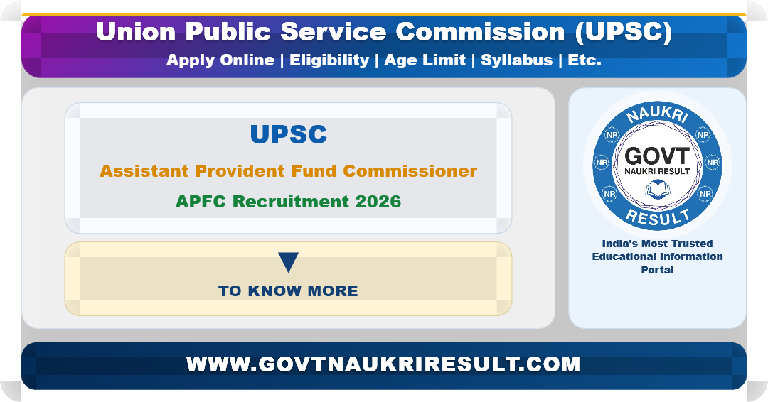UPSC EPFO Assistant Provident Fund Commissioner APFC Recruitment 2026 Apply Online for 80 Post