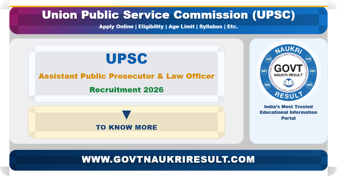 UPSC Specialist, Assistant Public Prosecutor & Law Officer Recruitment 2026 Apply Online Advt. No. 11/2026